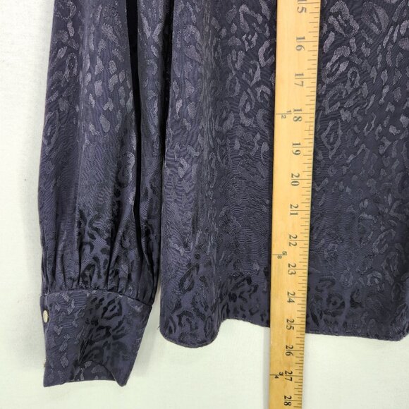 Ted Baker Satin Blouse Size 2 Dark Leopard Long Sleeve Jacquard Top Choker Neck - Picture 6 of 13